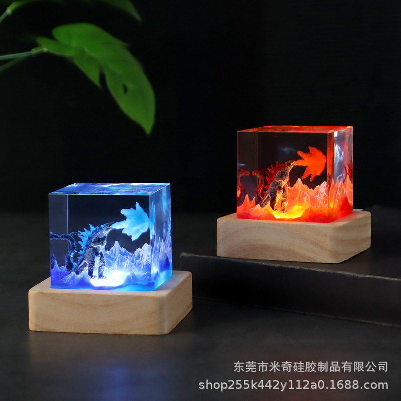 Creative cube resin night light Godzilla gift modern simple office study resin crafts Creative cube resin night light Godzilla gift modern simple office study resin crafts