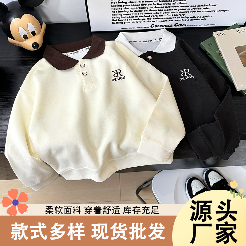 Children's New Autum Polo Shirts for Big Kidsren, Casual and Handsome Letter Embroidered Lapels, Boys' Sweatshirts and Kidsren's Clothing Customization