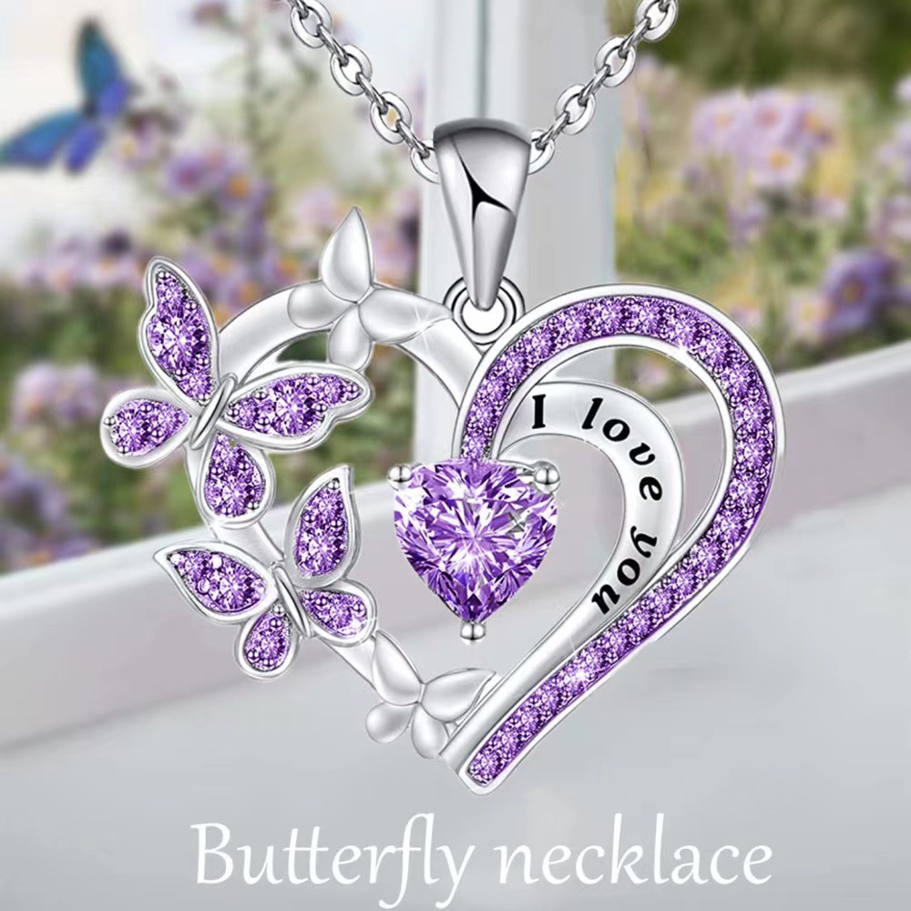 Fashion Letter Heart Shape Butterfly Alloy Inlay Rhinestones Valentine's Day Mother's Day Women's Pendant Necklace display picture 1