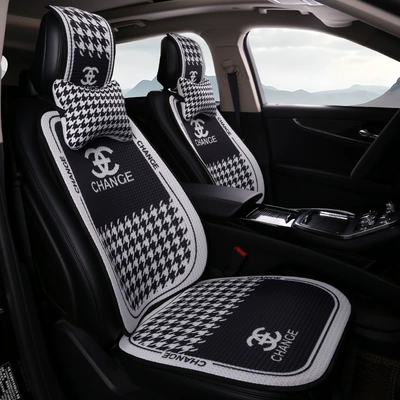 Seat cushion, seat cover, All Seasons, Linen Seat Cushion, Half-Wrapped - hei-xiaoxiangfeng-2-seat-cushions-for-the-driver-and-passenger-2-back-cushions-2-neck-pillows-honeycomb