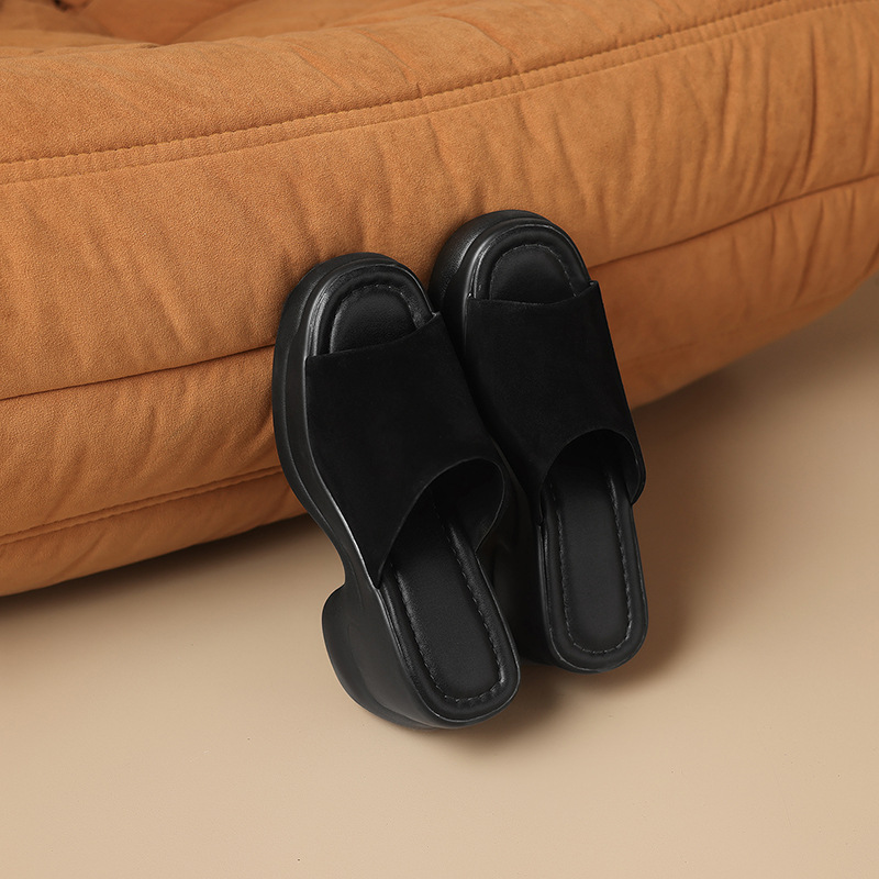 Sandal cao gót nữ đế dày 8,5 cm quai ngang da bò — Da bò trắng gạo chi tiết 25
