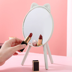 Cartoon makeup mirror cat ears with base comb student dormitory folding desktop desktop dressing mirror single-sided princess mirror