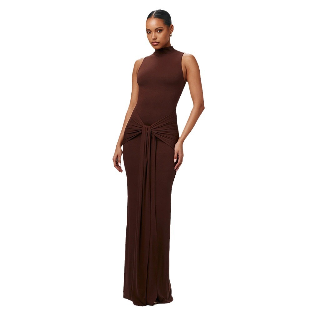 2024 verano nuevo estilo europeo y americano ropa de mujer transfronteriza moda de color sólido cuello redondo sin mangas correa delgada vestido de cadera para mujeres image 6