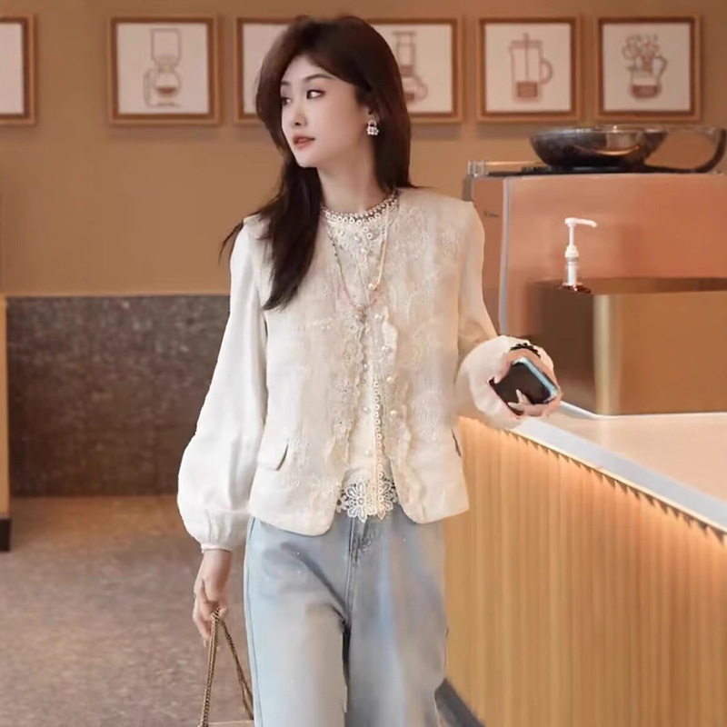 European Lace Shawl Denim Short Coat Women's 2025 Spring New Korean Style Age-reducing Jacket Trendy Top