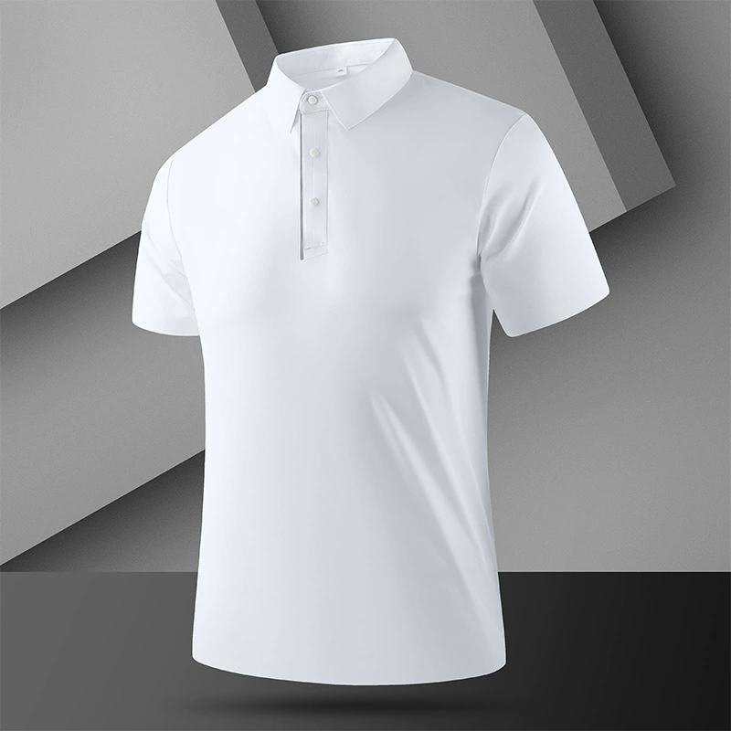 Летняя мужская деловая рубашка поло с ледяным шелком для кожи и удобной ткани лацканы бизнес повседневная мода тенденция с короткими рукавами
