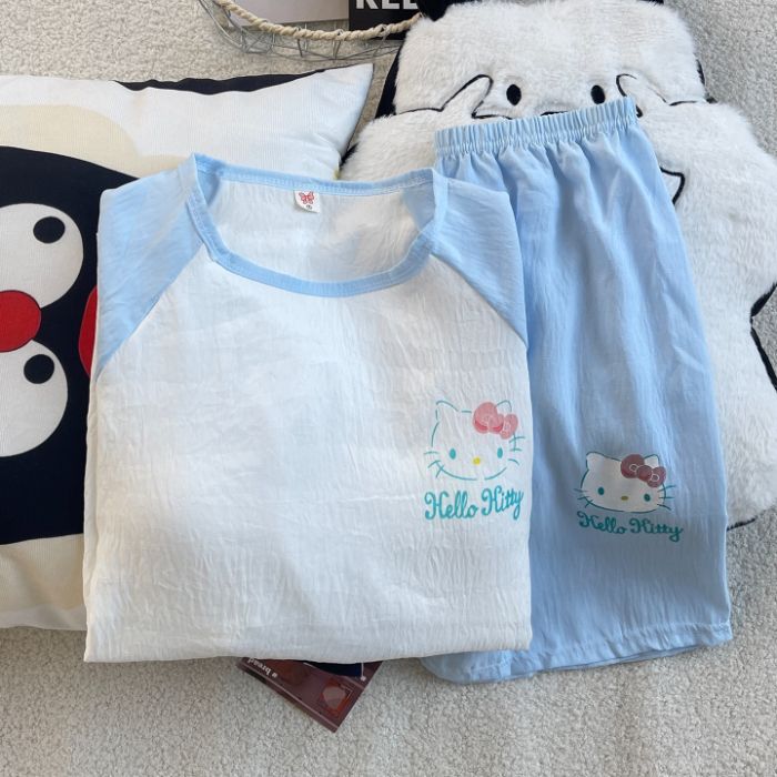 Venta al por mayor transfronteriza con almohadilla para el pecho Hellokitty pijamas de gato verano femenino de manga corta traje de servicio a domicilio lindo algodón nube