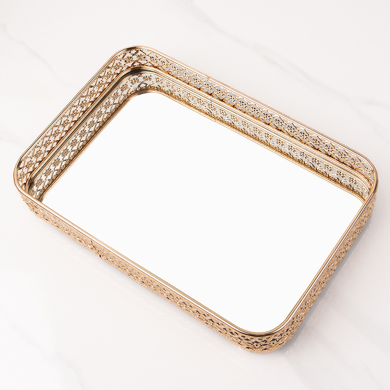 Cross-border New European Style Light Luxury Metal Mirror Tray Hotel Household Fruit Tray Cosmetics Storage Tray Jewelry Tray Cross-border New European Style Light Luxury Metal Mirror Tray Hotel Household Fruit Tray Cosmetics Storage Tray Jewelry Tray