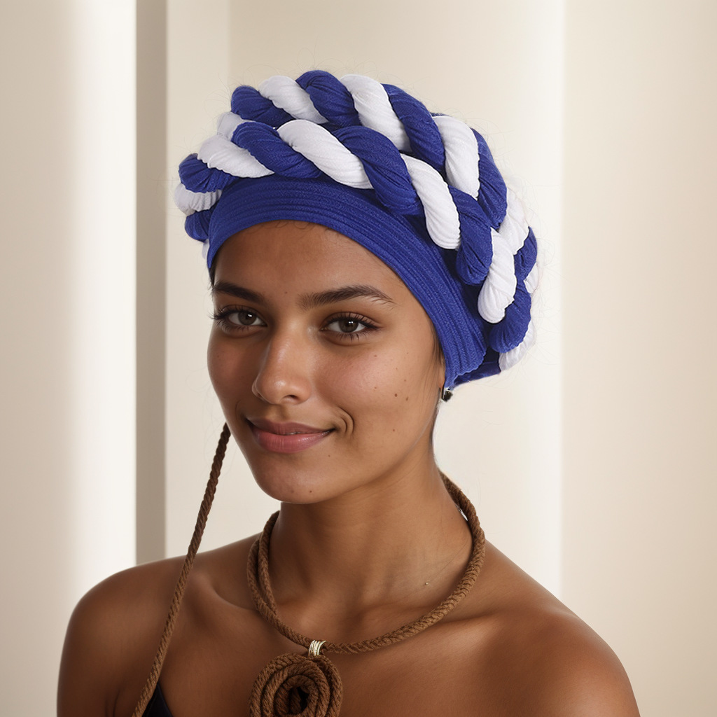 Muslim hat Women's fashion color matching double braid hat headscarf hat_voghion.com