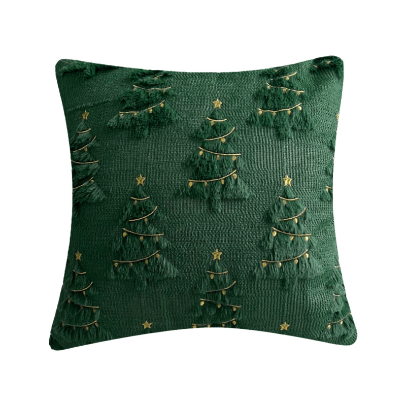 スノーフレーククリスマスツリー刺繍毛リビングルームソファクッションクリスマスぬいぐるみ枕カバーパーティー装飾枕カバー|undefined