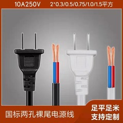 純銅電源コードプラグ付き二脚裸尾電源コード二項プラグ線2x0.5-1.5平方プラグ線
