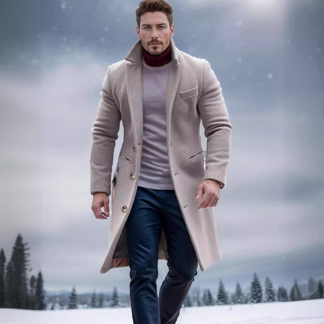 Suit collar men's autumn and winter new mid to long single breasted woolen coat_voghion.com