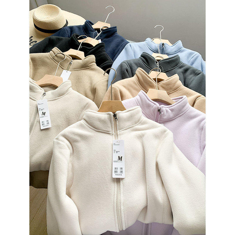 Double-sided fleece composite fleece lamb fleece double warm! Vertical Collar Jacket Thickened Jacket All-match Men's and Women's Wear