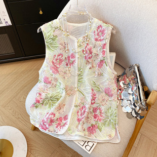 New Spring and Summer Chinese Style Guofeng Heavy Industry Sequin Embroidered Vest Top Women's Waistcoat Vintage Vest