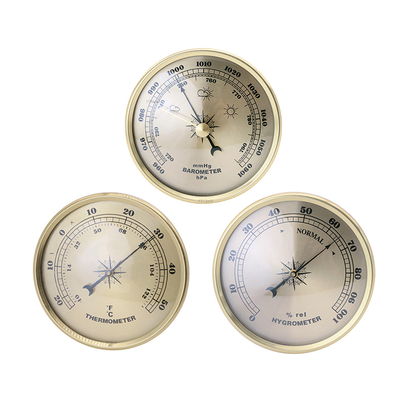 直径90mm金属湿度计圆形华氏温度计家用晴雨表气压计现代简约金银