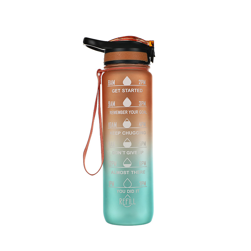 Botella de agua deportiva de plástico de gran capacidad de Amazon, con tapa de rebote, diseño degradado de color, portátil para exteriores, personalizable.