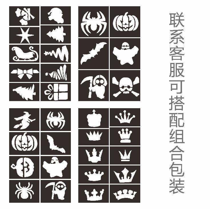 Multiple Types of Cross-Border Black Bold Tattoo Stickers for Boys, Halloween Waterproof Temporary Hollow-Out Tattoo Stickers for Arms and Faces