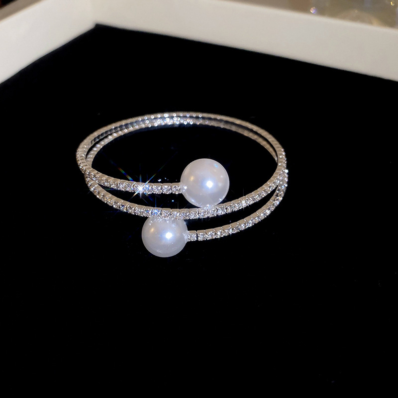 Pulsera elástica de diamantes de múltiples capas con perla artificial ins pulsera de moda exquisita pulsera de alta gama hermosa transfronteriza