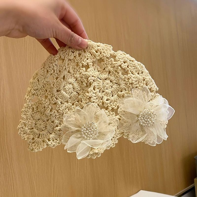 新しい日本製の薄い手作りかぎ針編みパイル帽子女性のための春と夏のレースの花ファッショナブルな包頭帽子レース|undefined