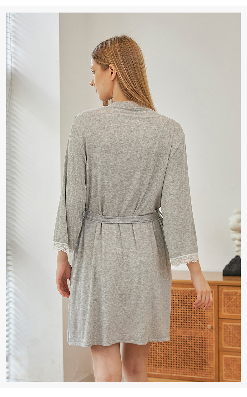 Pijamas sexy femininos profundo v rendas deslizamento camisola modal algodão casa roupão conjunto_voghion.com