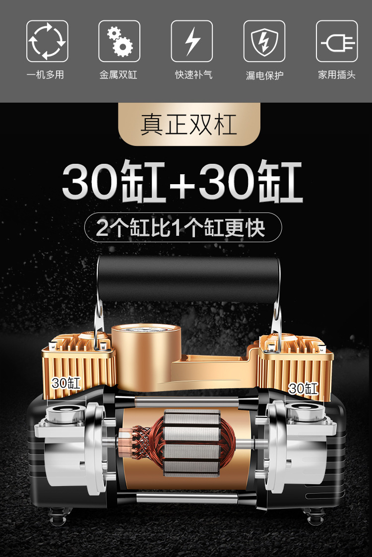 Household German-Made Dual-Cylinder High-Power Air Pump, Electric High-Pressure Car Air Pump, Portable Tire Inflator