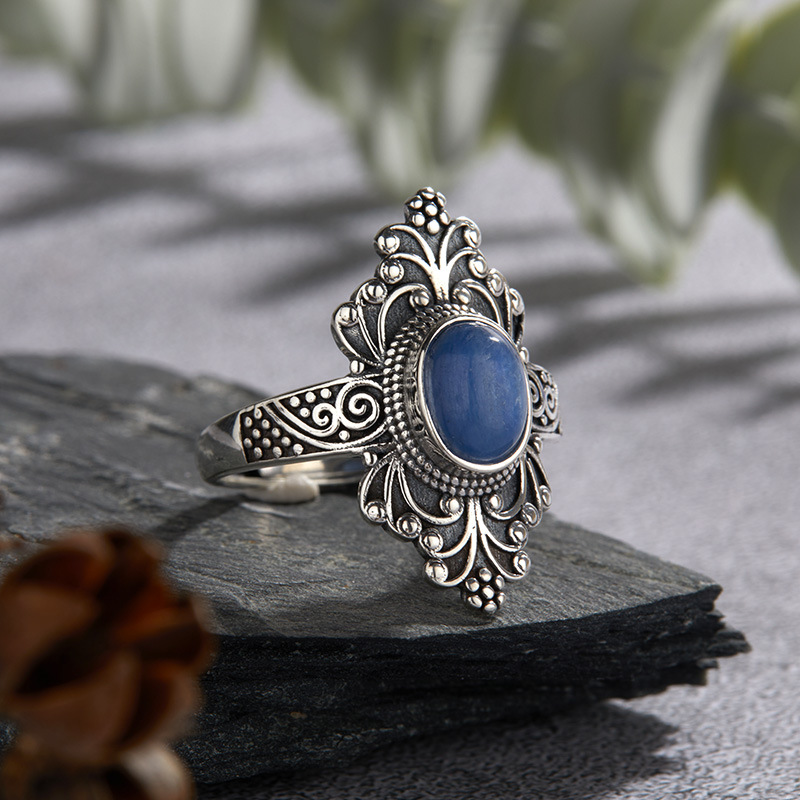 4g Weight Open Rings Classification Adjustable Ring Size 1 Piece Quantity Holiday, Tea Party Occasion 925 Sterling Silver, Blue crystal, Lapis Lazuli Material Geometric Pattern All Seasons Season Women's Gender Vintage Style, Simple Style Style 925 Sterling Silver Blue Crystal Lapis Lazuli Geometric Open Rings 9