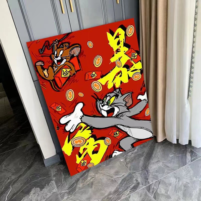 Pintura de aceite digital DIY hecho a mano dibujos animados Dibujos Animados fresa oso acrílico pintura aceite mural