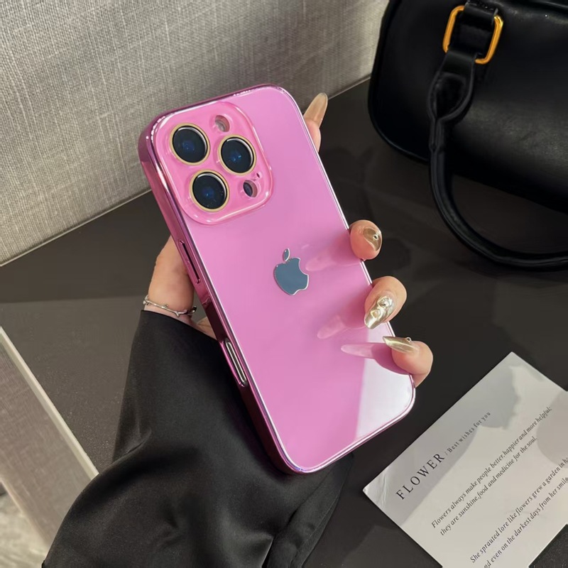 电镀冰感玻璃原机色适用iPhone16手机壳15纯色14情侣13新款12外壳|undefined