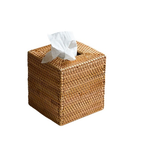 Cross-border export of Nordic rattan Nordic retro creative desktop living room and dining room wooden square tissue box storage