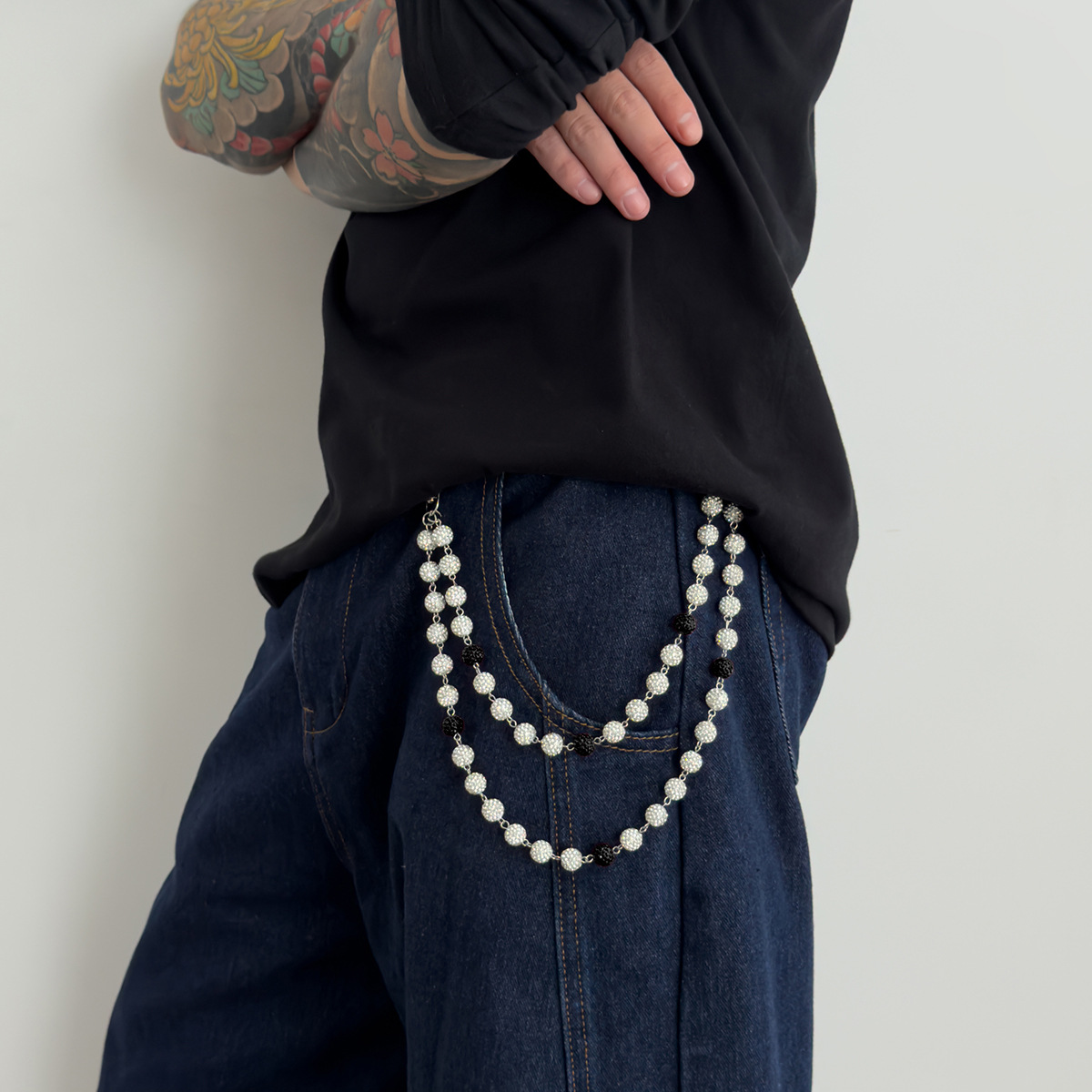 Men's Patchwork Chain Belt With Colorful Rhinestone Pendants_voghion.com