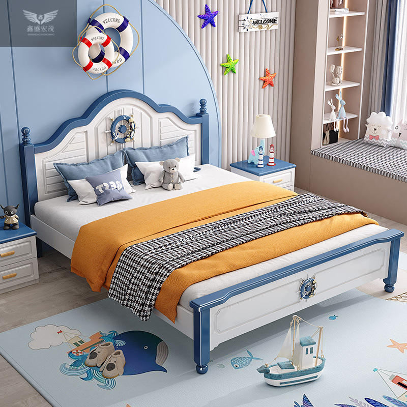 Cama de niños de madera sólida 1.2m de ancho Cama de estudiantes Cama de niños Cama individual Cama de niños Habitación de niños Mediterráneo