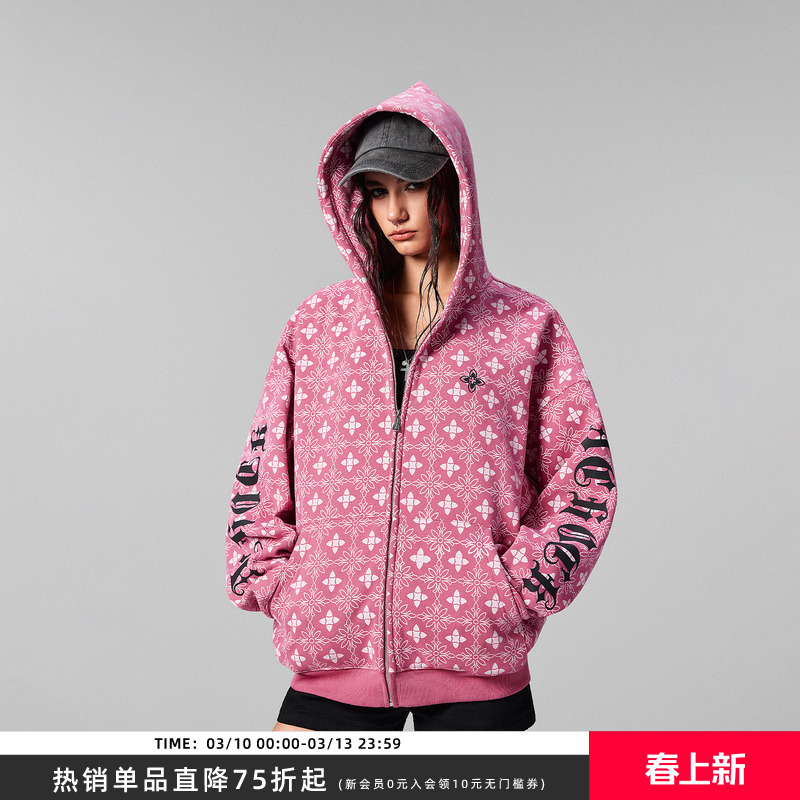 【Achocks Official Store】Full-Print Heavy Jacket Versatile Hooded Sweatshirt for Men, New Spring Style, European and American Cross-Border