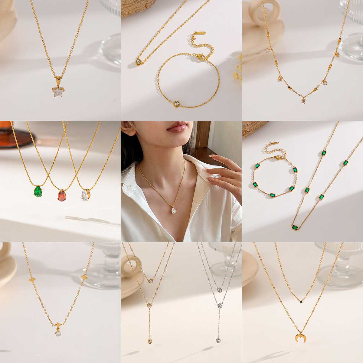 Rhinestone Cross-Border E-Commerce Titanium Steel Ins-Style Single Necklace Trendy Versatile Niche Elegant Women's Fashion Clavicle Chain Neck Chain