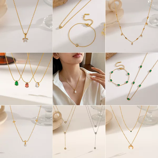 Rhinestone Cross-Border E-Commerce Titanium Steel Ins-Style Single Necklace Trendy Versatile Niche Elegant Women's Fashion Clavicle Chain Neck Chain
