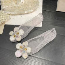 韩国网红水晶凉鞋闪钻花朵尖头果冻鞋爆款女浅口凉鞋单鞋海边凉鞋