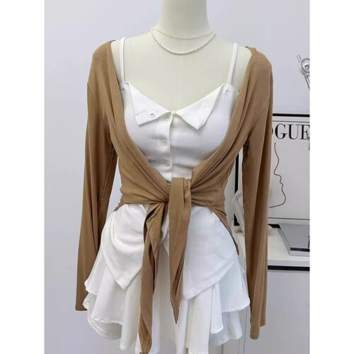 Minority New Style Multi-wear Folded Corner Waistline Long Strap Tie Ballet Dress Two-piece Set for Women 