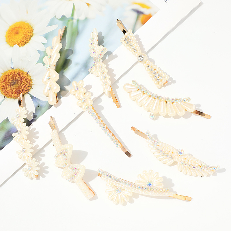 Factory Direct Sales 2024 New Pearl Headwear Bb Clip High-End Diamond-Encrusted Angel Wings Style Pearl Hair Accessories