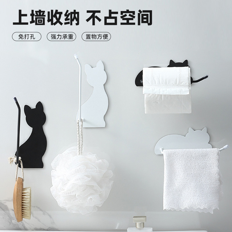 Adhesive Hooks for Kitchen and Bathroom Doors, Wall-Mounted, Traceless, Heavy-Duty Hooks, Nail-Free, Factory Cartoon Cute Design