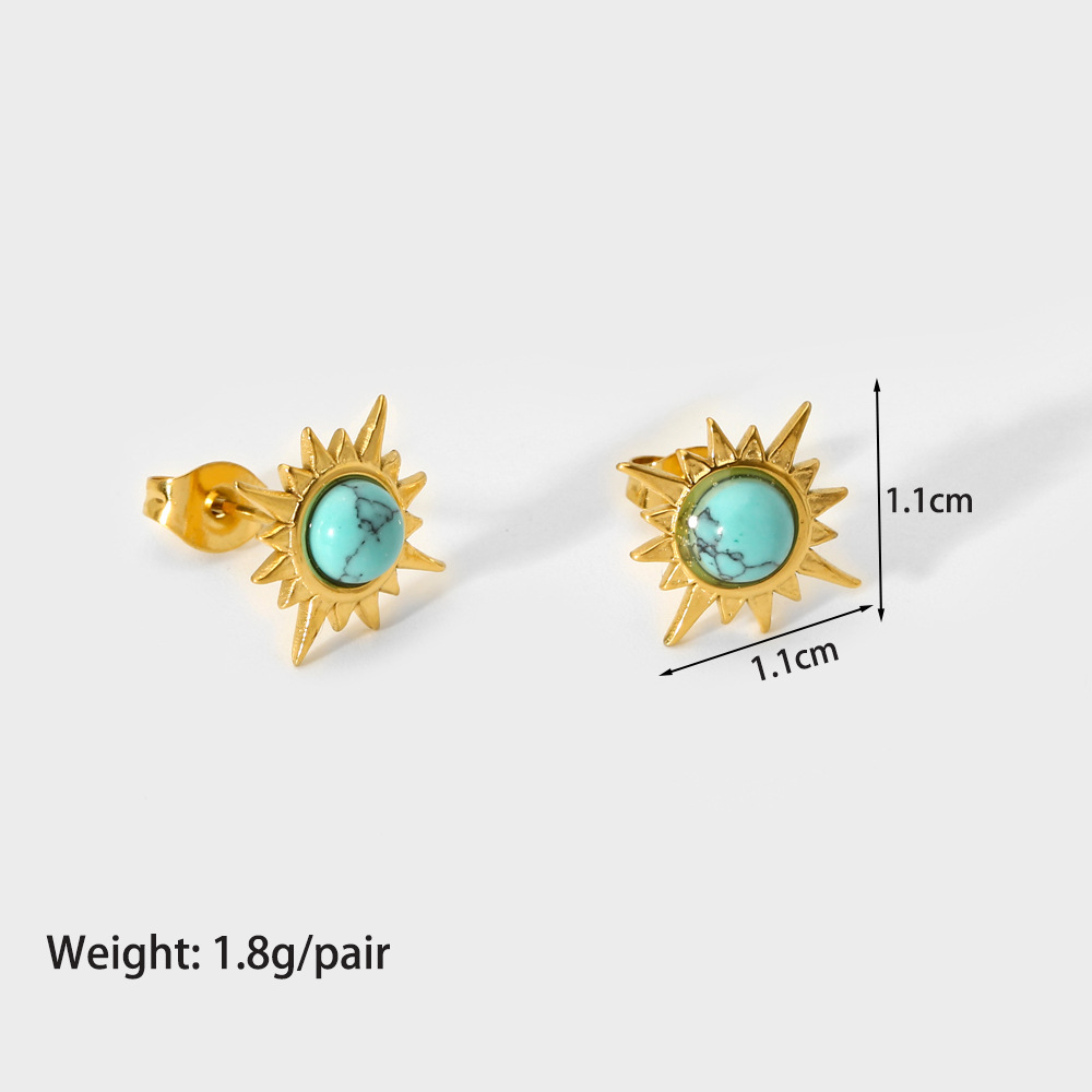 1 Pair Retro Star Plating Inlay 304 Stainless Steel Malachite 18K Gold Plated Ear Studs display picture 4