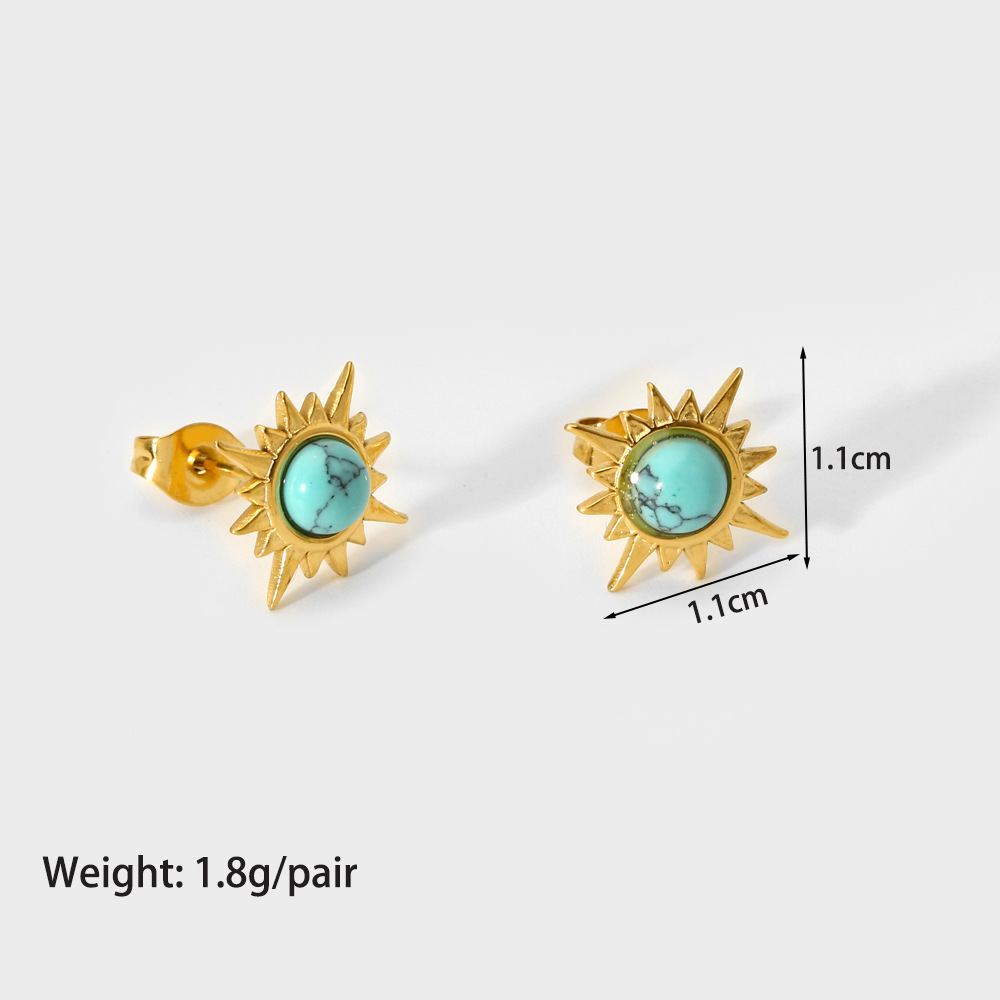 Daily, Date Occasion 304 Stainless Steel Material 1 Pair Retro Star Plating Inlay 304 Stainless Steel Malachite 18K Gold Plated Ear Studs