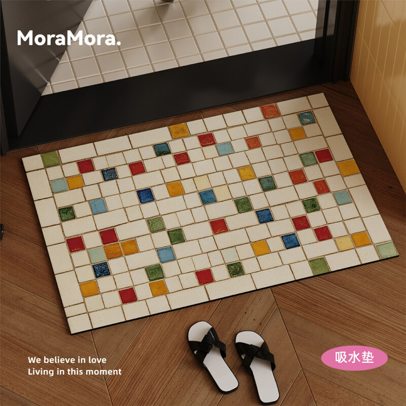 Retro mosaic bathroom floor mat, absorbent diatomaceous earth mat, non-slip mat for the bathroom entrance, durable and stain-resistant floor mat for home use Retro mosaic bathroom floor mat, absorbent diatomaceous earth mat, non-slip mat for the bathroom entrance, durable and stain-resistant floor mat for home use