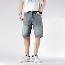 男士牛仔短裤春夏新款直筒休闲青年五分裤时尚百搭灰色高棉弹中裤