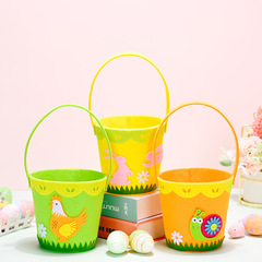 Cross-border New Product: Haobei Easter Decorations – Easter Round Portable Non-Woven Fabric Bucket with Easter Decorative Ornaments