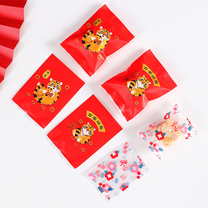 2021 año del tigre copo de nieve crujiente pastel de carne cranberry cookie máquina de regalo sello bolsa de embalaje
