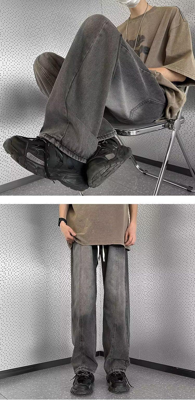 Men's Loose Straight Leg Jeans Style High Street Retro Washed Design Casual Wide Leg Pants Spring Autumn_mkmklike.com