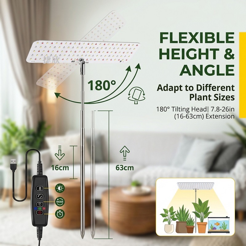 Lámpara LED para Cultivo de Plantas, Ajustable, de Escritorio, Espectro Completo, Panel Cuántico, Hidropónico, para Vegetales, Flores, Plántulas