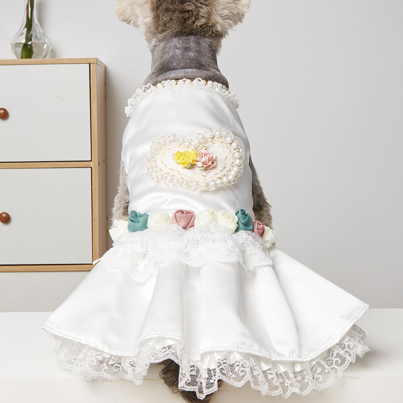 Wedding Dress for dog tutu skirt evening birthday party dresses for dog pet formal clothes dress skirt small pet supplies wholesale pearl love