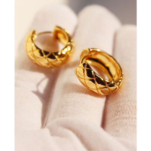 savi vintage earrings Qingdao earrings rhombus plaid small fragrant style gold earrings hoop earrings