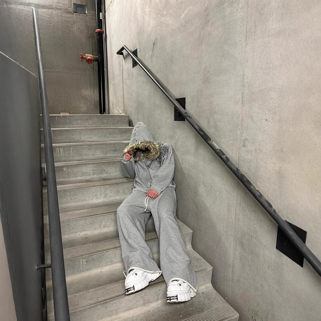 Y2K High Street American Style Fur Collar Printed Hooded Zipper Cardigan Sweatshirt For Men Autumn Winter Design Jacket_voghion.com