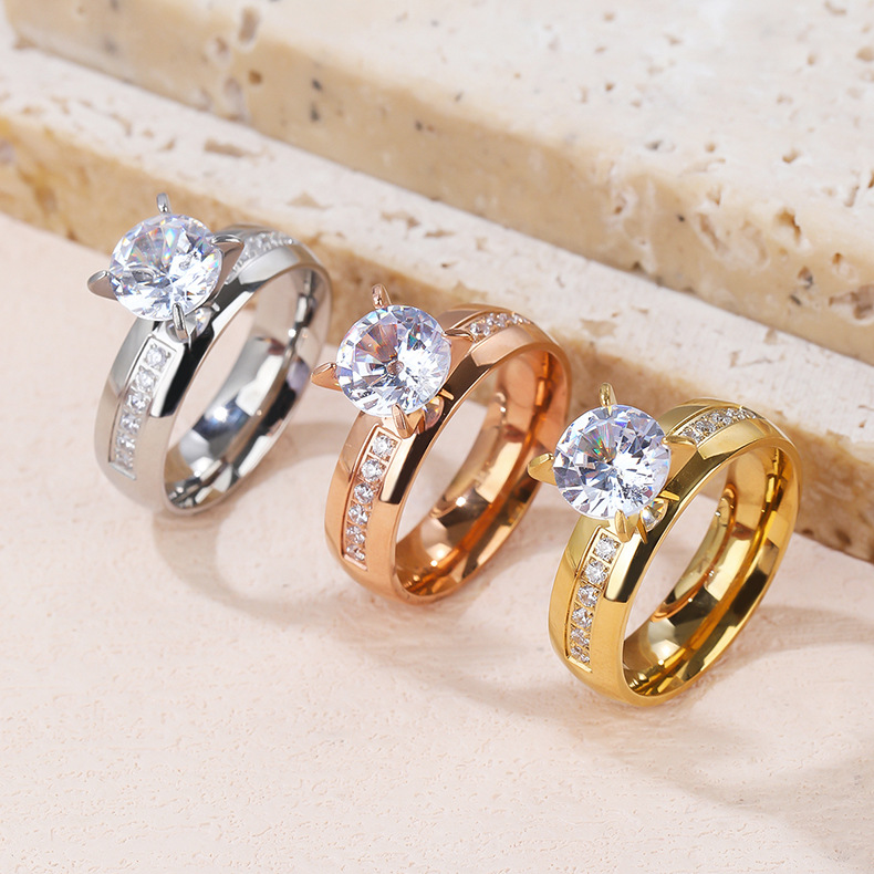 Round Pattern Women'S Gender Simple Style Round Titanium Steel Artificial Gemstones Rings In Bulk