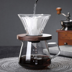 ガラスコーヒー共有ポットコーヒーセットガラスコーヒー漏斗コーヒーろ紙胡桃木托シリカゲル漏斗ろかごカップ